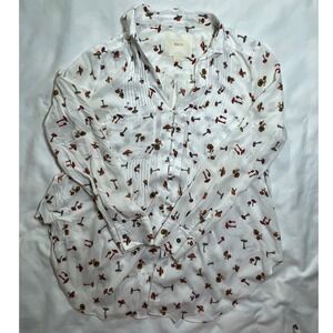 Maeve Anthropologie Mushroom Print Button-Down Shirt Top Small